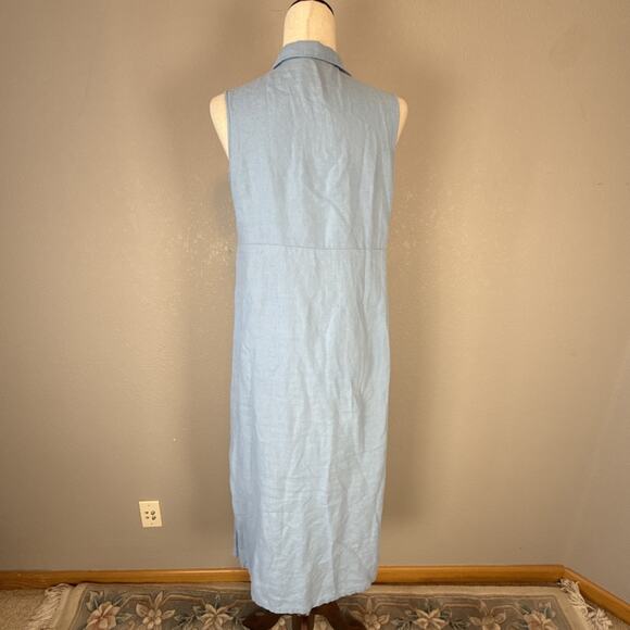 Herman Geist Vintage Icy Baby Blue Linen Maxi Dress Size 6 Sleeveless Collar - Picture 5 of 7